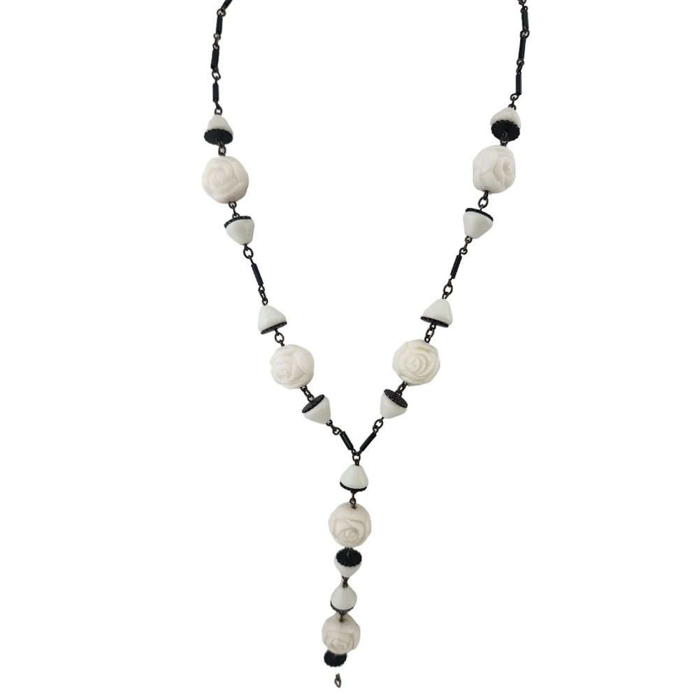 Antique Art Deco Molded Glass Necklace (A3373)